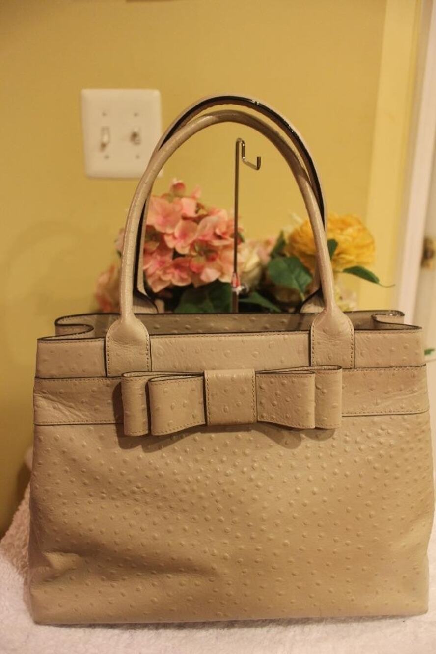 KATE SPADE Bone Charm City Ostrich-Embossed Leather Satchel (pu160